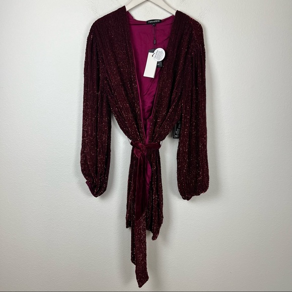 Retrofete Gabrielle sequin robe plum burgundy long sleeve mini dress Size Large - Picture 4 of 9